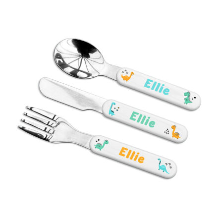 Personalised Kids Cute Dinosaur Cutlery Set: 4 - Cutlery Sets By Gift Moments
