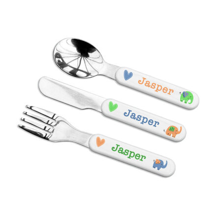 Personalised Kids Elephant Cutlery Set: 4 - Cutlery Sets By Gift Moments