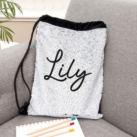 Personalised kids hidden message sequin bags black