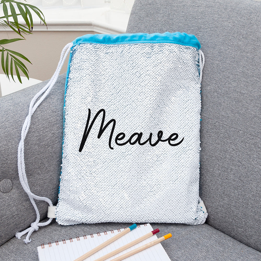 Personalised kids hidden message sequin bags blue