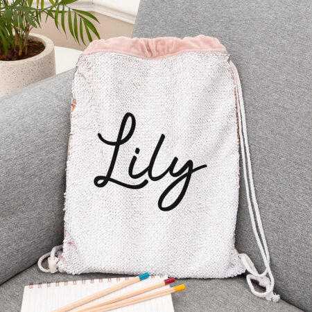 Personalised kids hidden message sequin bags gold