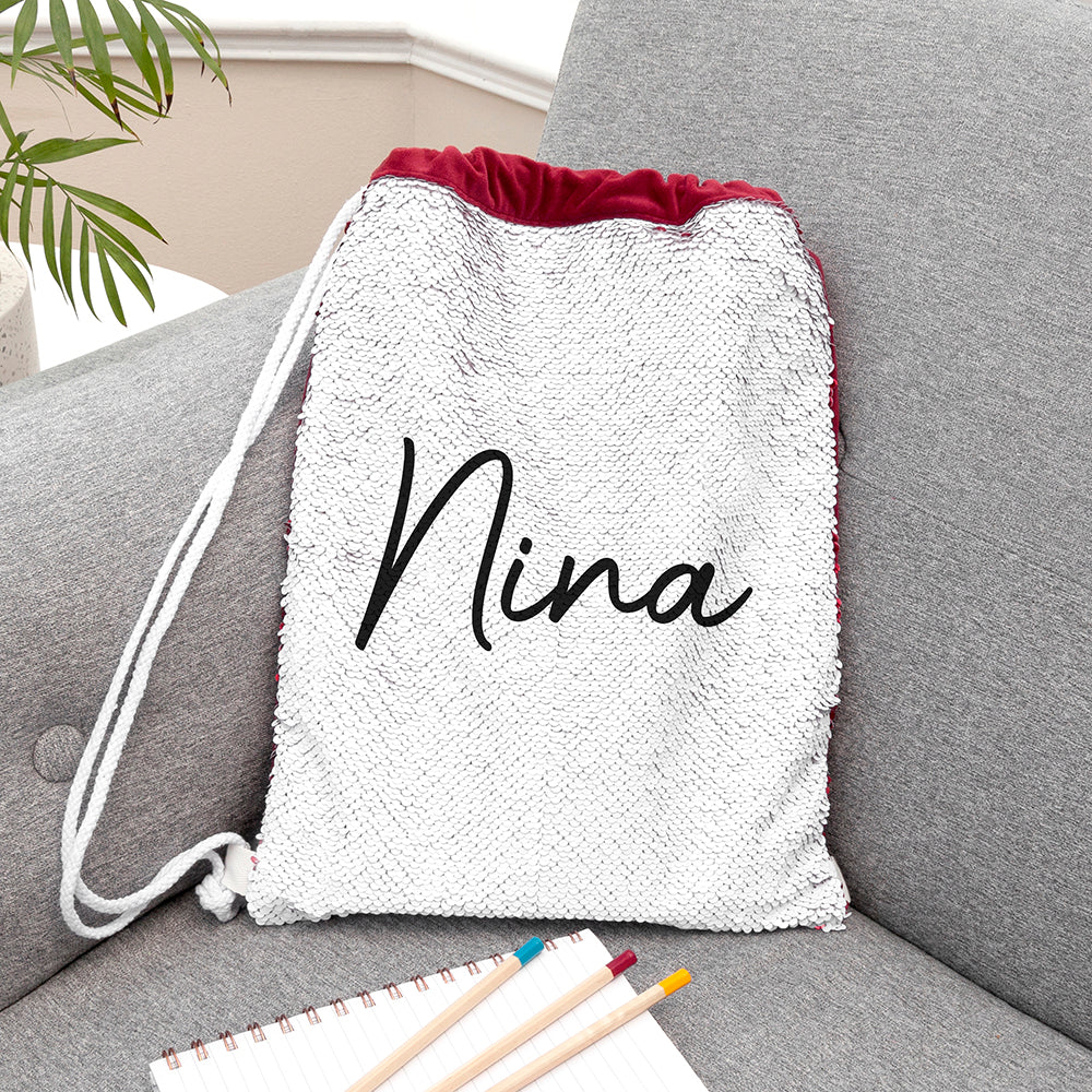 Personalised kids hidden message sequin bags red