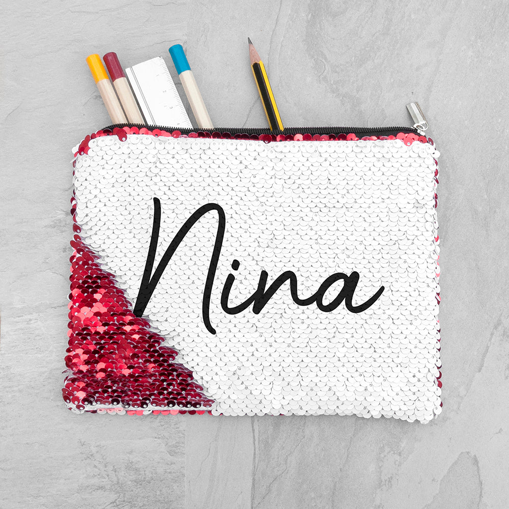 Personalised kids hidden message sequin pencil cases red