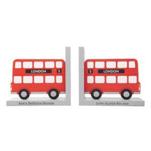 Personalised Kids London Bus Bookends: 5 - Bookends By Gift Moments