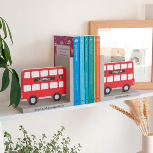 Personalised Kids London Bus Bookends: 4 - Bookends By Gift Moments