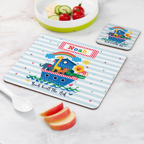 Personalised Kid’s Noah’s Ark Placemat & Coaster Set: 2 - Placemats By Gift Moments
