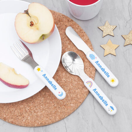 Personalised Kids Pastel Sky Cutlery Set: 2 - Cutlery Sets By Gift Moments