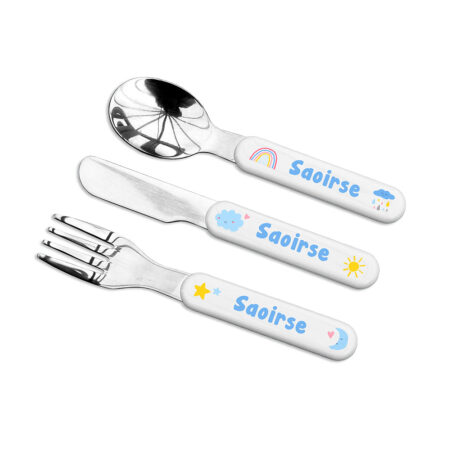 Personalised Kids Pastel Sky Cutlery Set: 4 - Cutlery Sets By Gift Moments