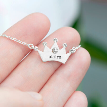 Personalised Kids Princess Crown Necklace with Crystal Detail: 2 - Necklaces By Gift Moments