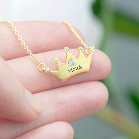 Personalised Kids Princess Crown Necklace with Crystal Detail: 1 - Necklaces By Gift Moments
