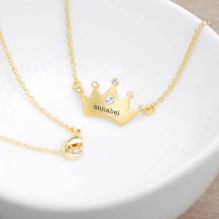 Personalised Kids Princess Crown Necklace with Crystal Detail: 3 - Necklaces By Gift Moments