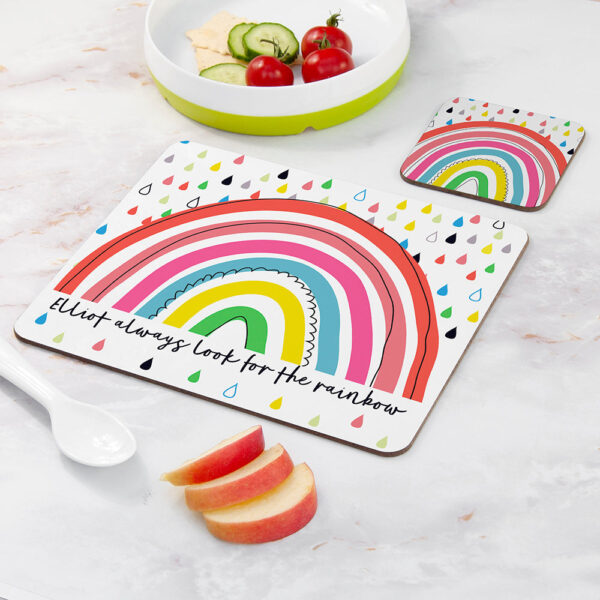 Personalised Kid’s Rainbow Placemat & Coaster Set: 2 - Placemats By Gift Moments