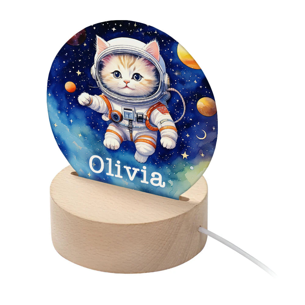Personalised Kid’s Space Kitten LED Night Light: 1 - LED Lighting By Gift Moments