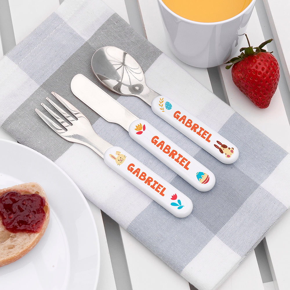 Personalised Kids Bunny Cutlery Set: 2 - Cutlery Sets By Gift Moments