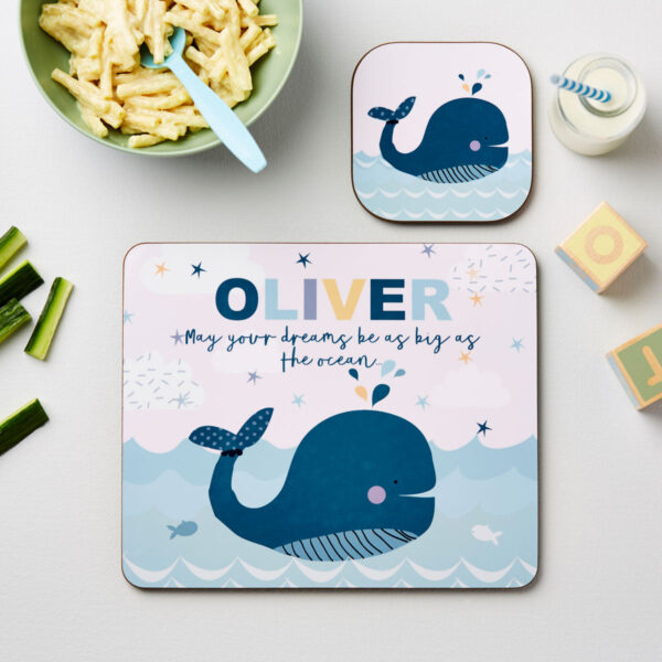 Personalised Kid’s Whale Placemat & Coaster Set: 1 - Placemats By Gift Moments