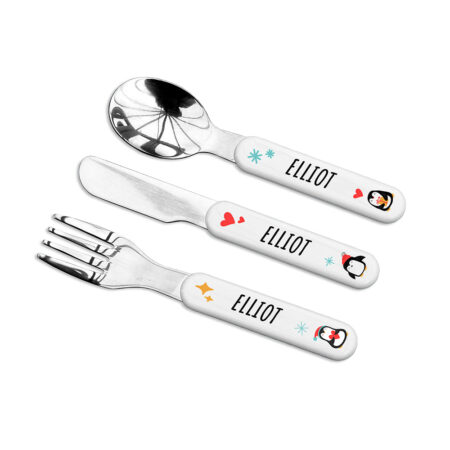 Personalised Kids Penguin Cutlery Set: 4 - Cutlery Sets By Gift Moments