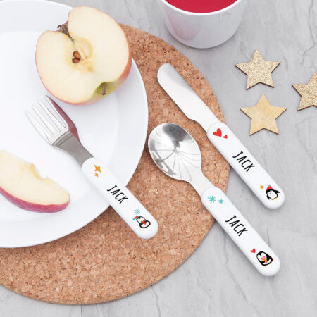 Personalised Kids Penguin Cutlery Set: 2 - Cutlery Sets By Gift Moments