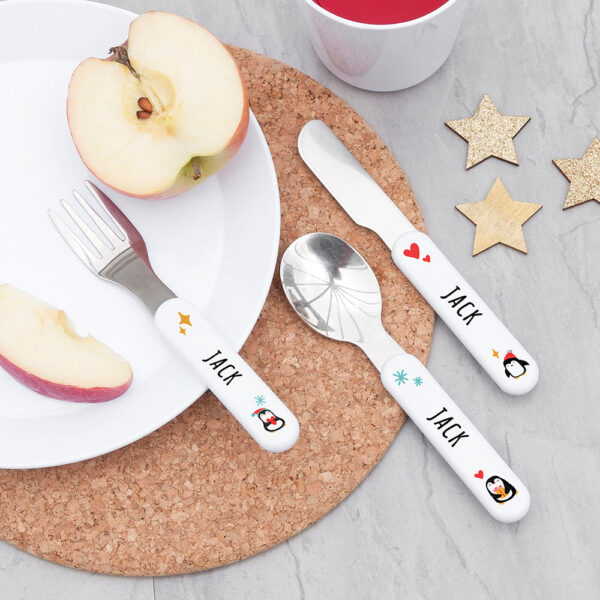 Personalised Kids Penguin Cutlery Set: 2 - Cutlery Sets By Gift Moments