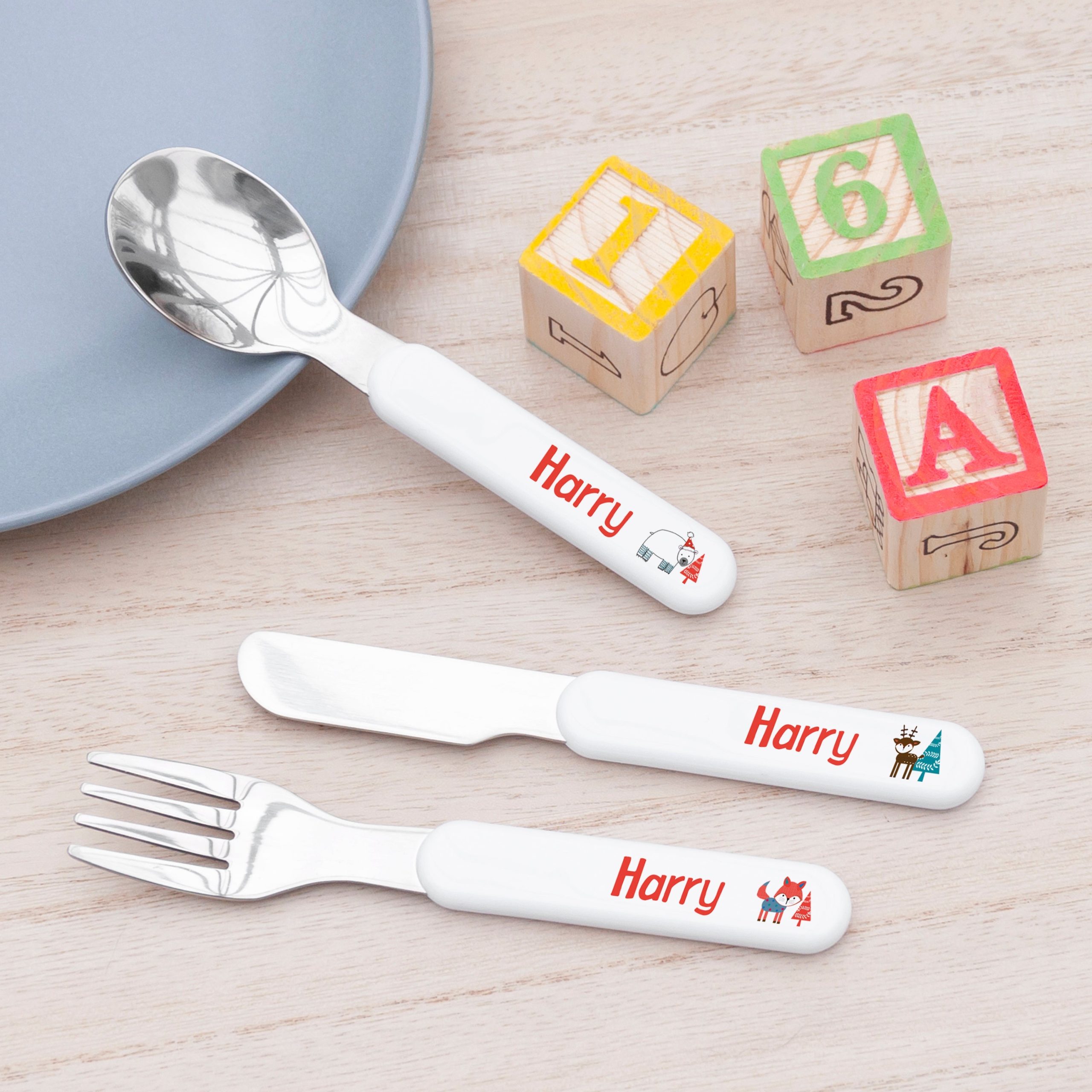 Personalised Kids Winter Wonderland Metal Cutlery Set: 1 - Cutlery Sets By Gift Moments