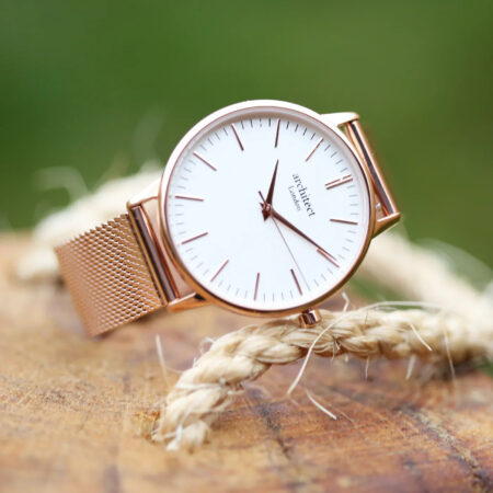 Personalised Ladies Architēct Blanc Watch Rose Gold Mesh: 1 - Watches By Architect Watches
