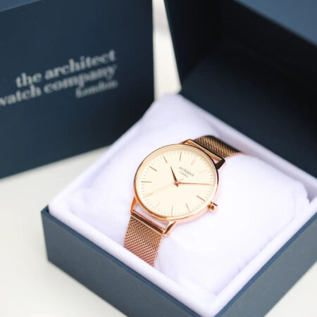 Personalised Ladies Architēct Blanc Watch Rose Gold Mesh: 4 - Watches By Architect Watches