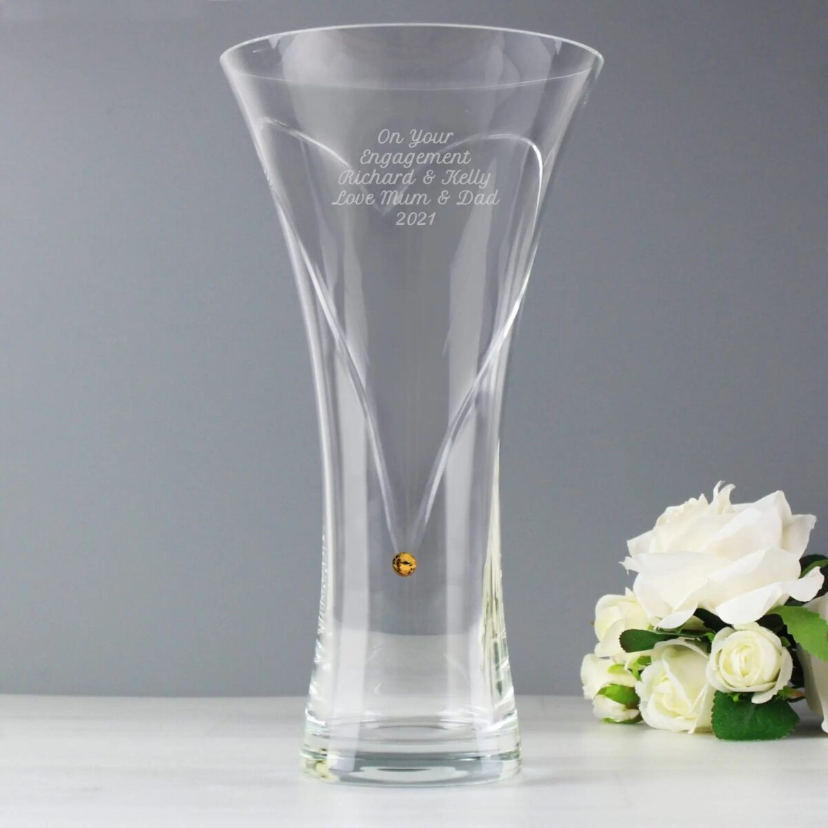 Personalised Large Hand Cut Gold Diamante Heart Vase: 2 - Vases By Gift Moments