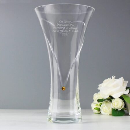 Personalised Large Hand Cut Gold Diamante Heart Vase: 2 - Vases By Gift Moments
