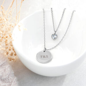 Personalised Layered Crystal Heart and Disc Necklace Set: 6 - Necklaces By Gift Moments