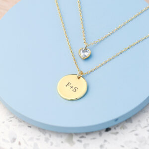 Personalised Layered Crystal Heart and Disc Necklace Set: 3 - Necklaces By Gift Moments
