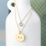 Personalised Layered Crystal Heart and Disc Necklace Set: 1 - Gold - Necklaces By Gift Moments