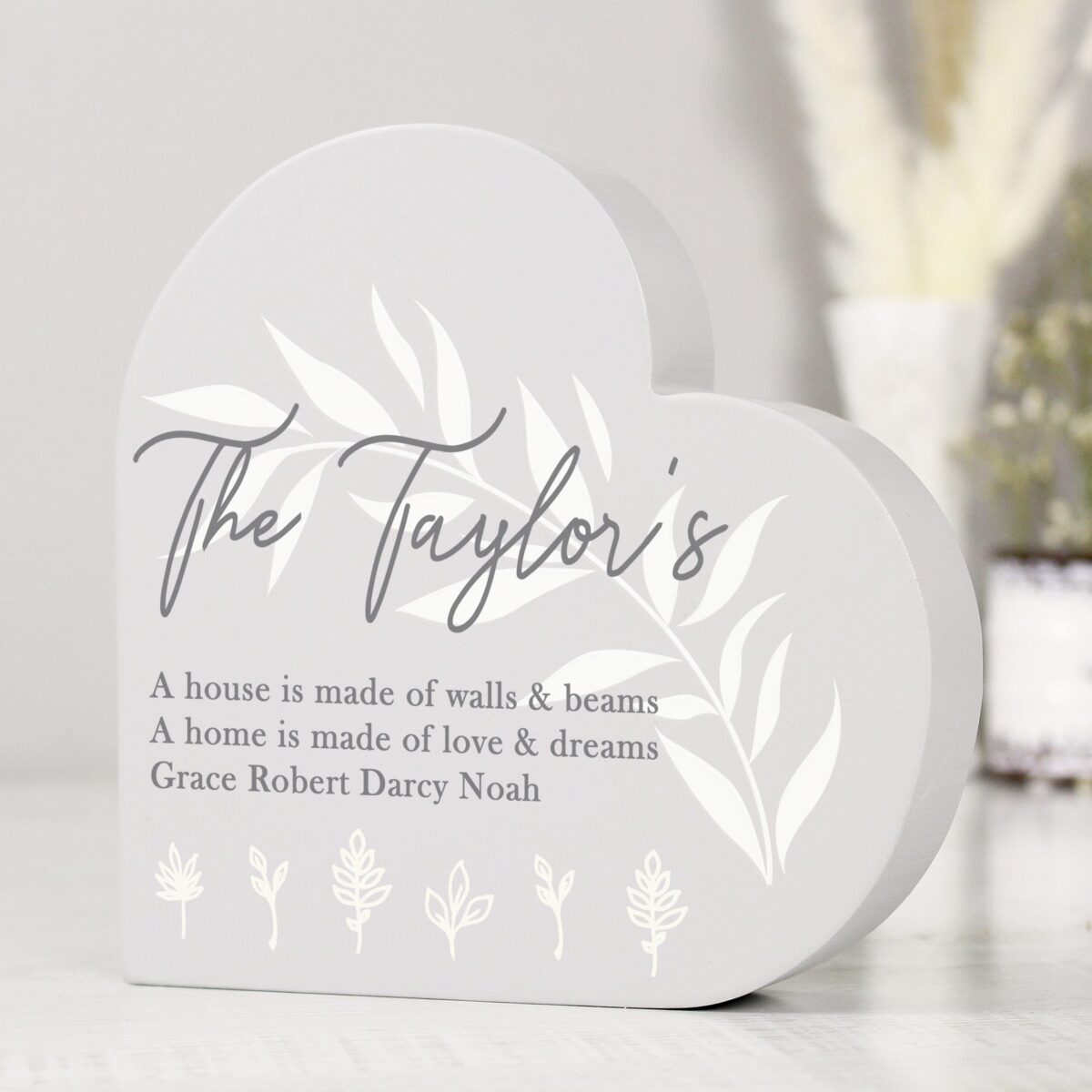 Personalised Leaf Decor Free Standing Heart Ornament: 1 - Ornaments By Gift Moments