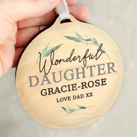 Personalised Leaf Decor Round Wooden Decoration: 3 - Decorations By Gift Moments