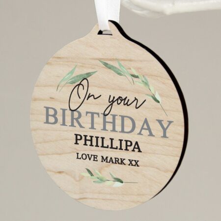 Personalised Leaf Decor Round Wooden Decoration: 7 - Decorations By Gift Moments