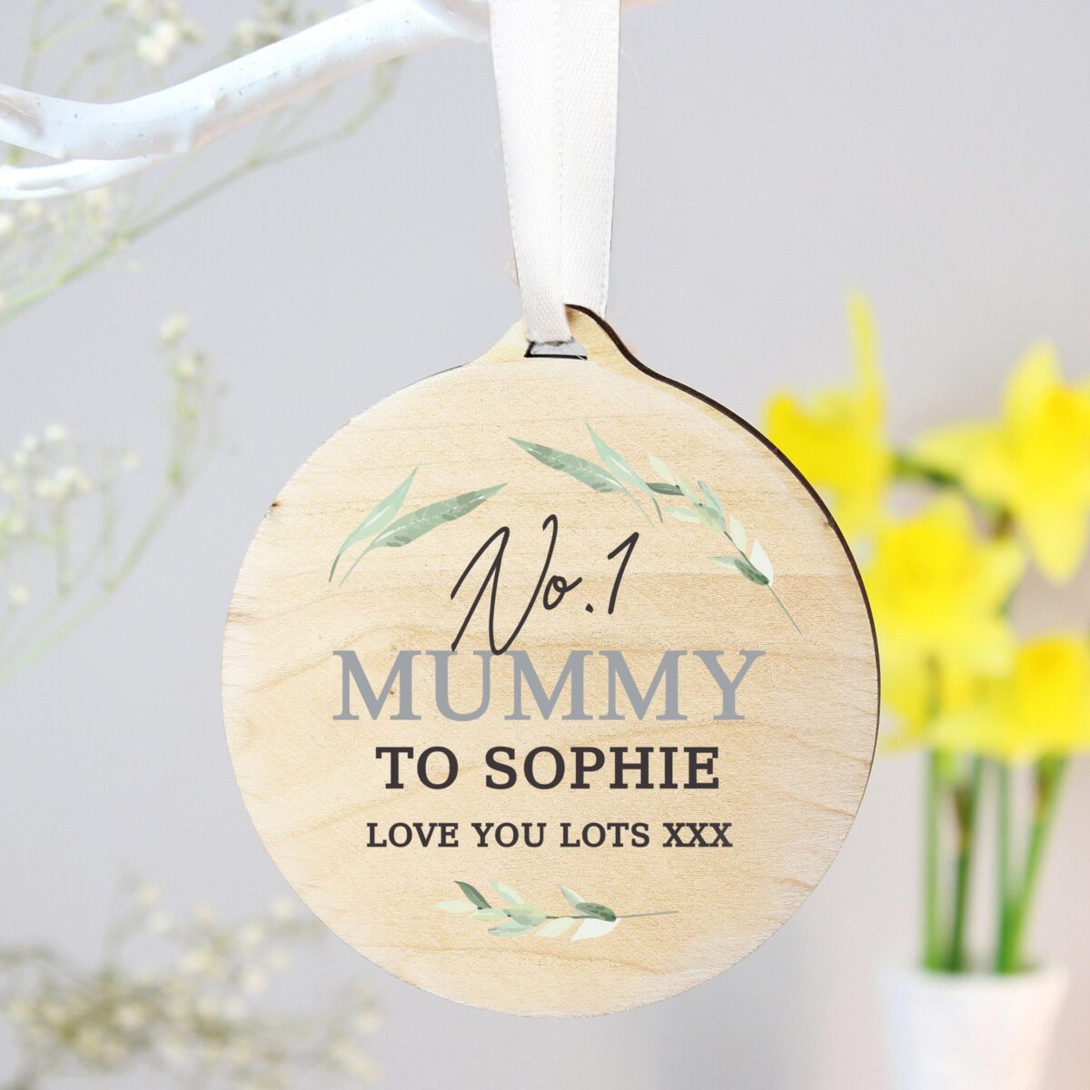 Personalised Leaf Decor Round Wooden Decoration: 2 - Decorations By Gift Moments