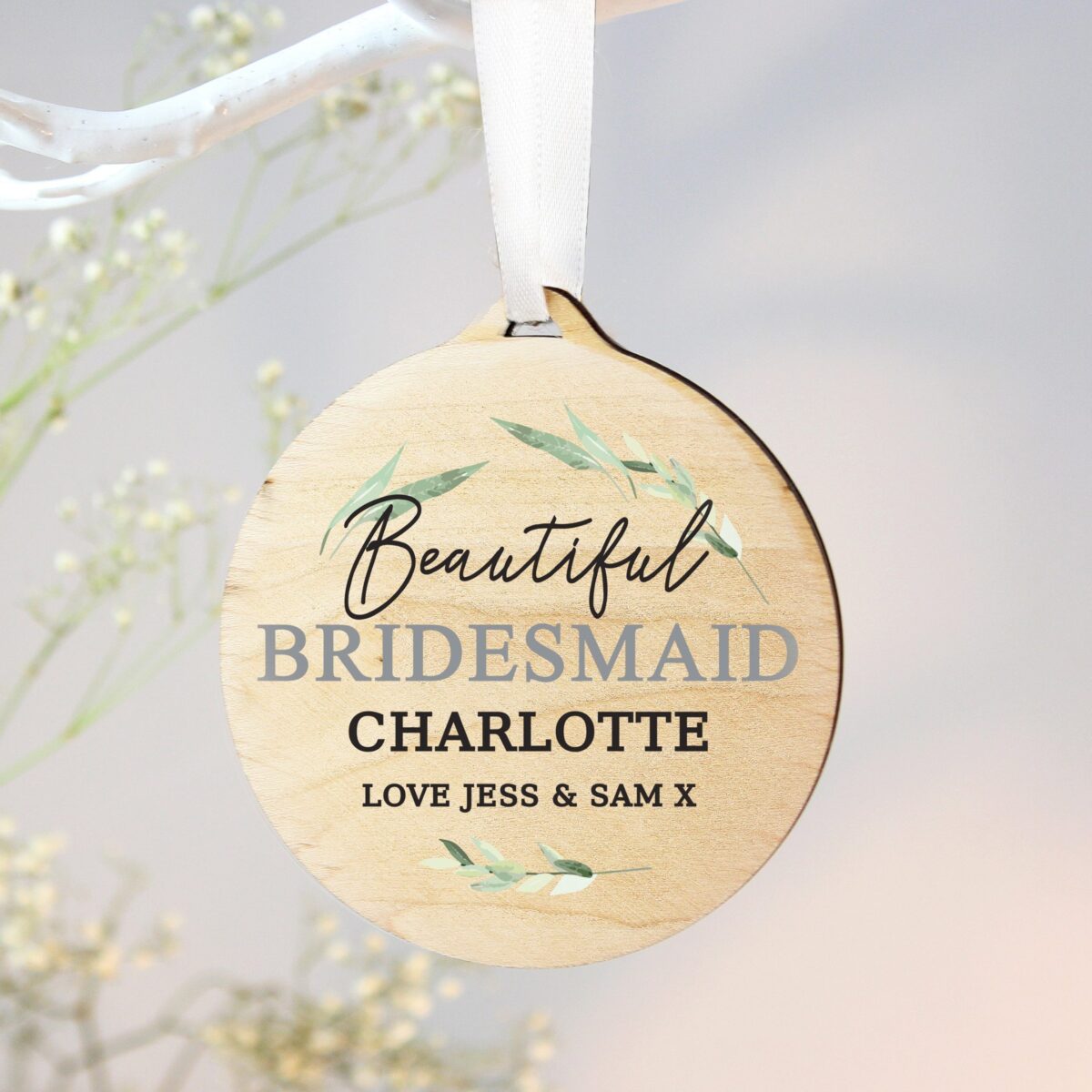 Personalised Leaf Decor Round Wooden Decoration: 1 - Decorations By Gift Moments