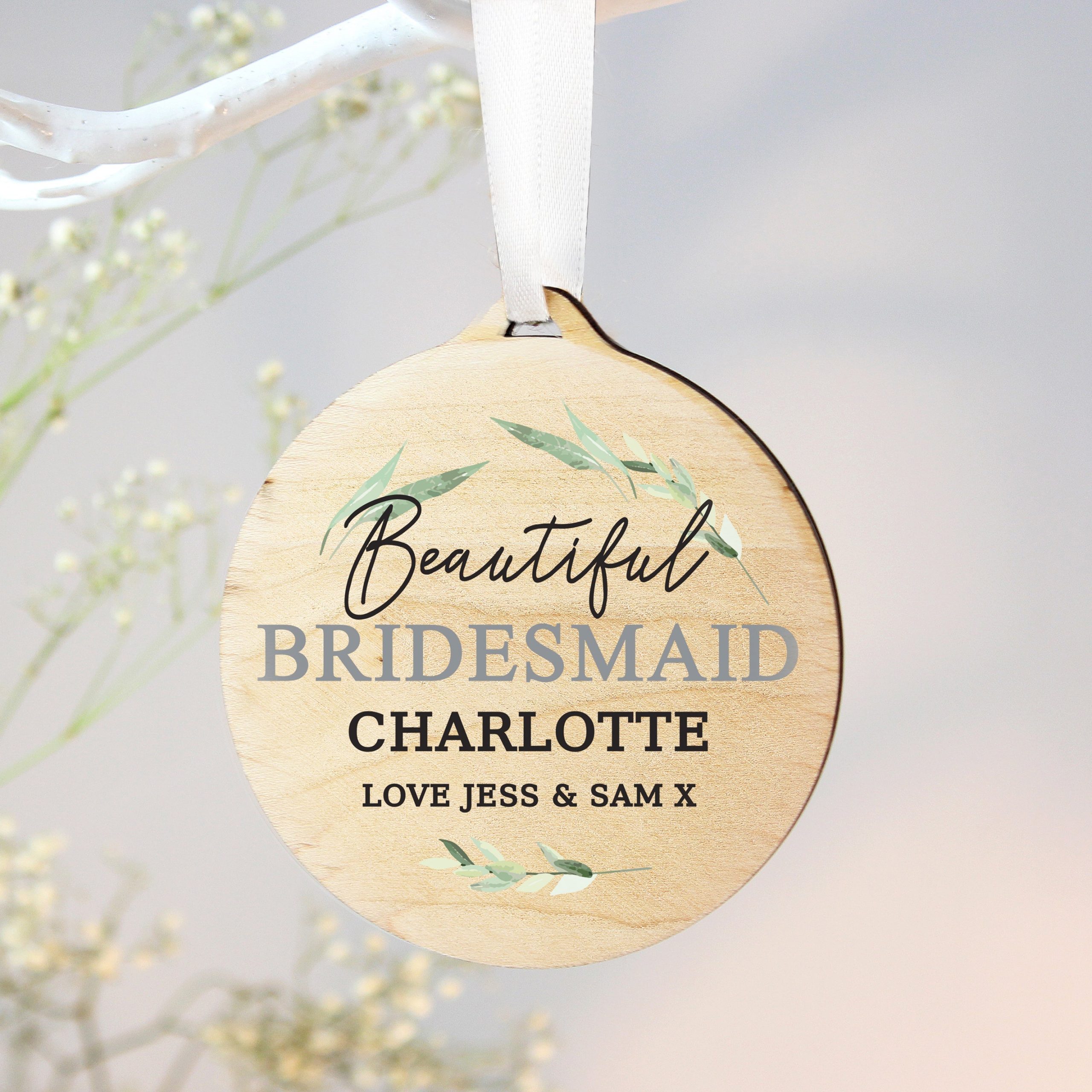 Personalised Leaf Decor Round Wooden Decoration: 1 - Decorations By Gift Moments