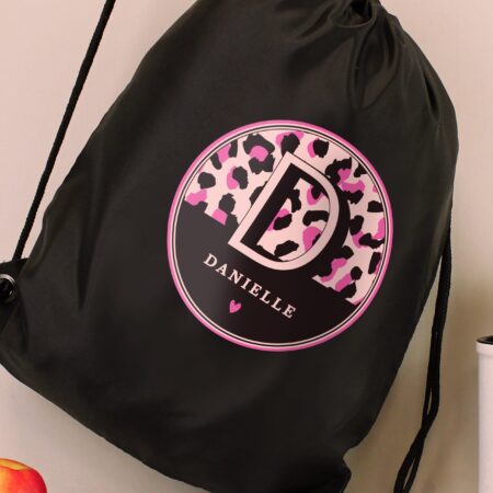 Personalised Leopard Print Black Kit Bag: 6 - Kids Bags By Gift Moments