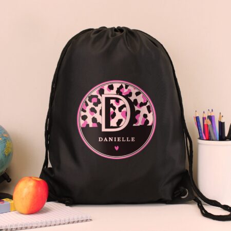 Personalised Leopard Print Black Kit Bag: 4 - Kids Bags By Gift Moments