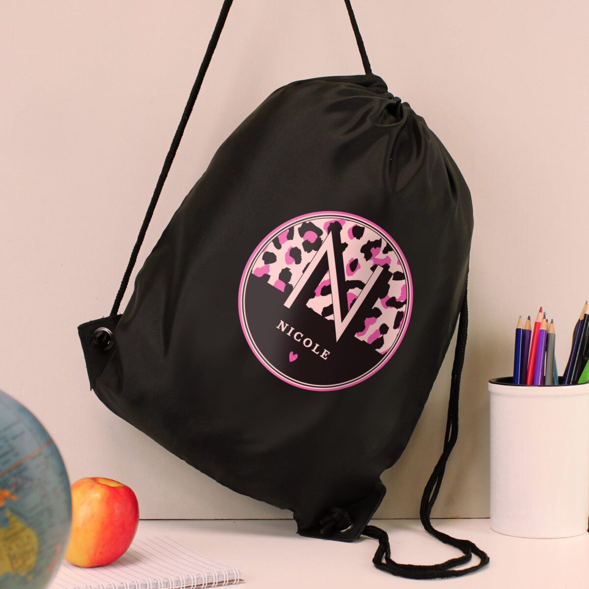 Personalised Leopard Print Black Kit Bag: 3 - Kids Bags By Gift Moments