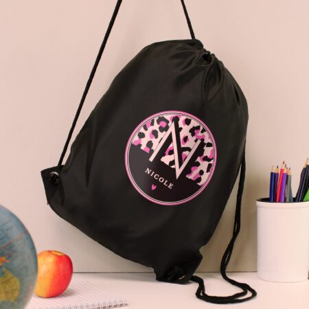 Personalised Leopard Print Black Kit Bag: 3 - Kids Bags By Gift Moments