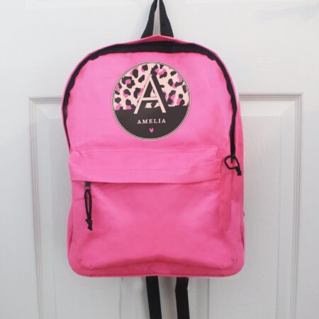Personalised Leopard Print Pink Backpack: 2 - Kids Bags By Gift Moments