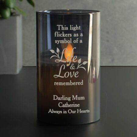 Personalised Life & Love Memorial Smoked LED Candle: 3 - LED Lighting By Gift Moments
