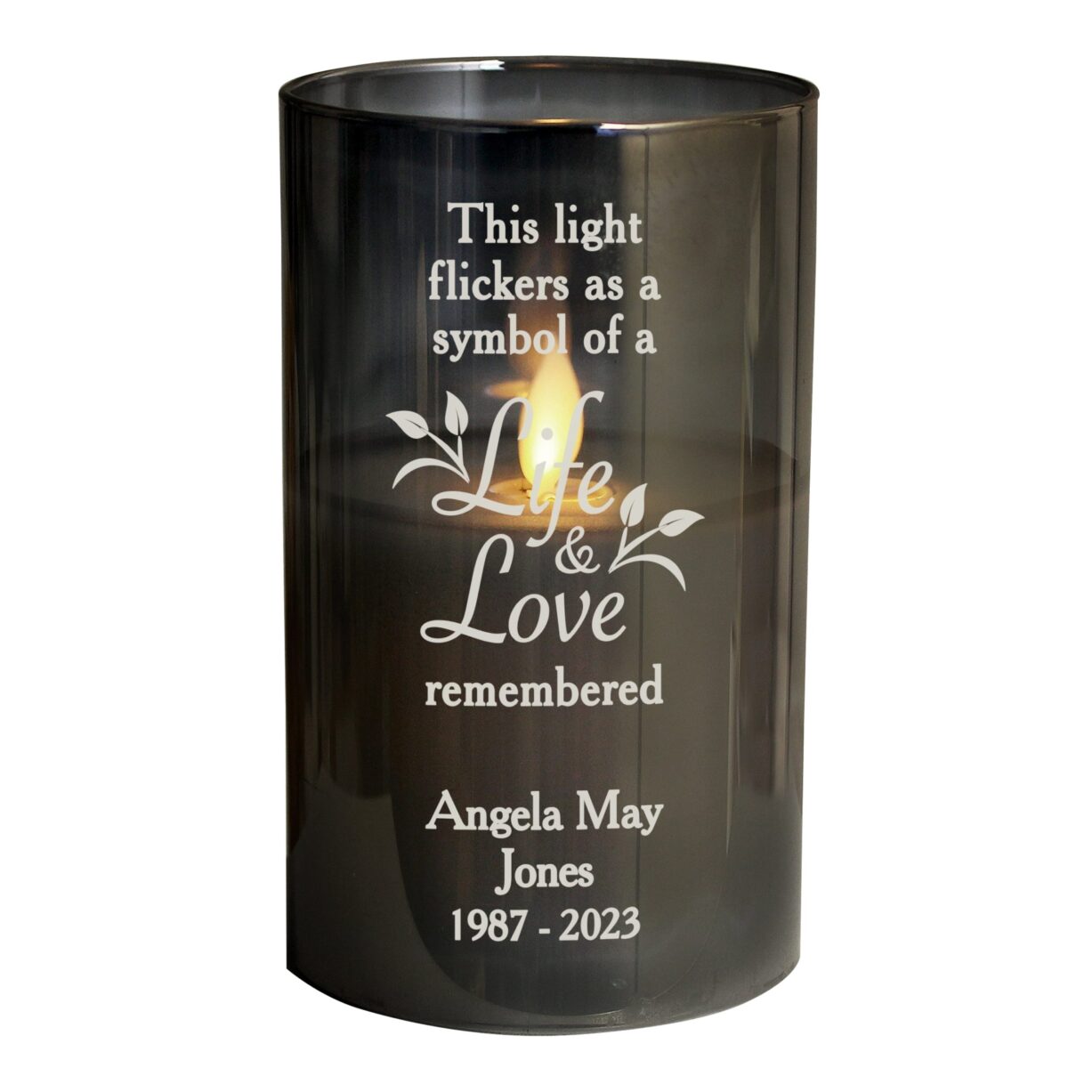 Personalised Life & Love Memorial Smoked LED Candle: 5 - LED Lighting By Gift Moments