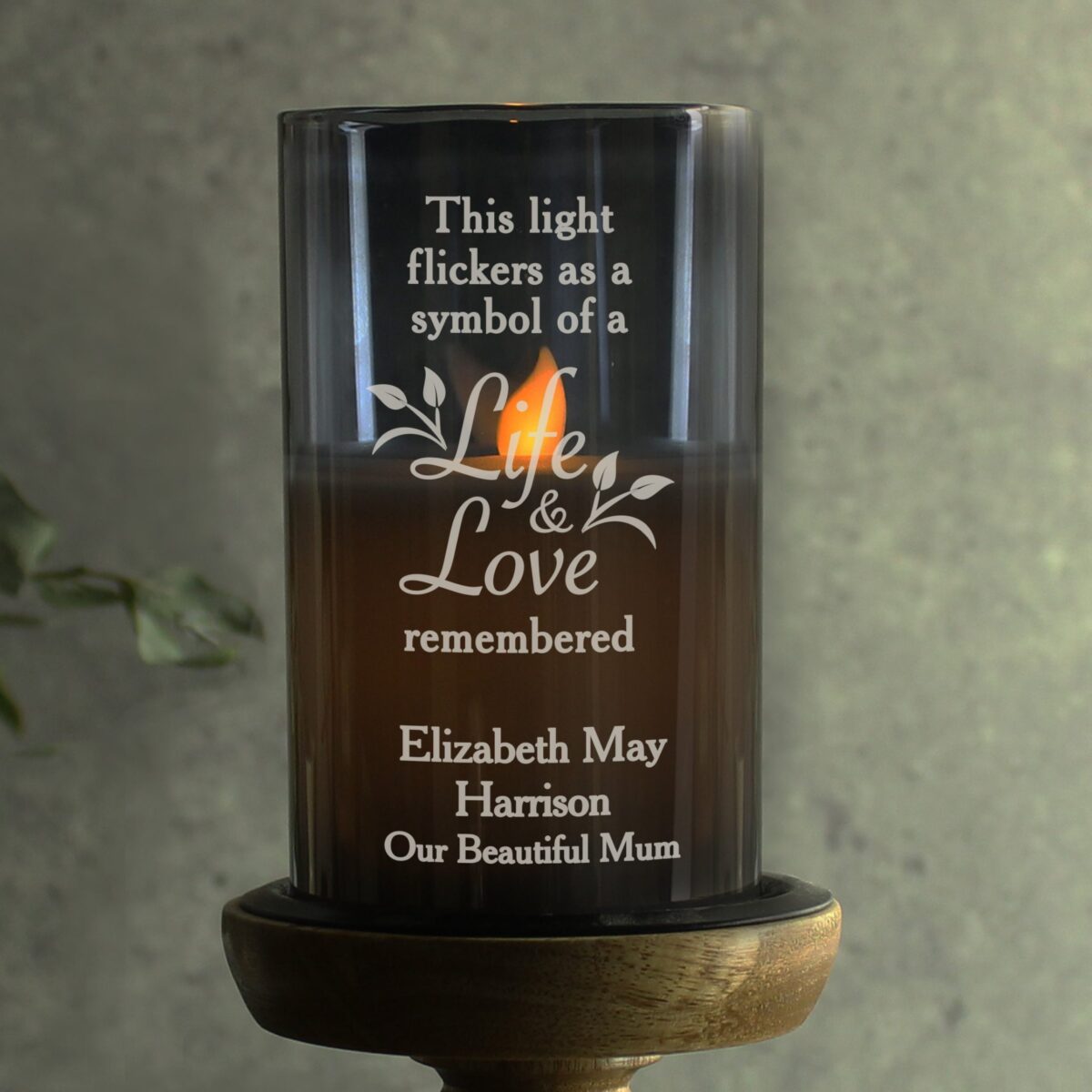 Personalised Life & Love Memorial Smoked LED Candle: 2 - LED Lighting By Gift Moments