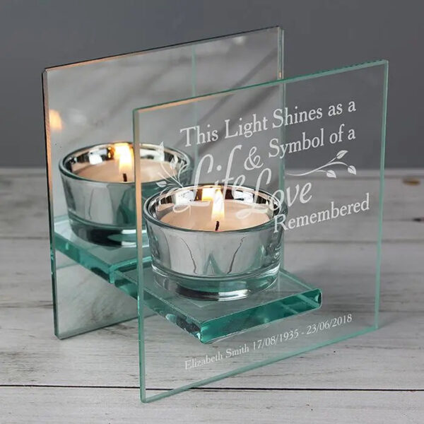 Personalised Life & Love Mirrored Glass Tea Light Candle Holder: 1 - Candle Holders By Gift Moments
