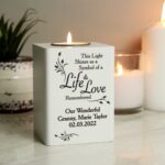 Personalised Life & Love White Wooden Tea Light Holder: 1 - Candle Holders By Gift Moments