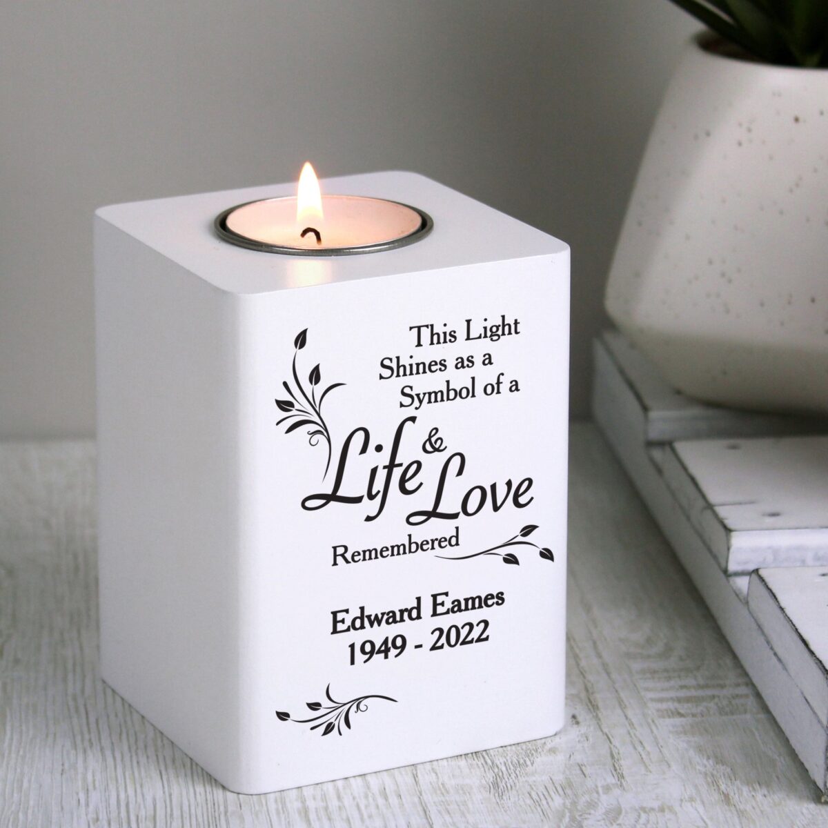 Personalised Life & Love White Wooden Tea Light Holder: 2 - Candle Holders By Gift Moments