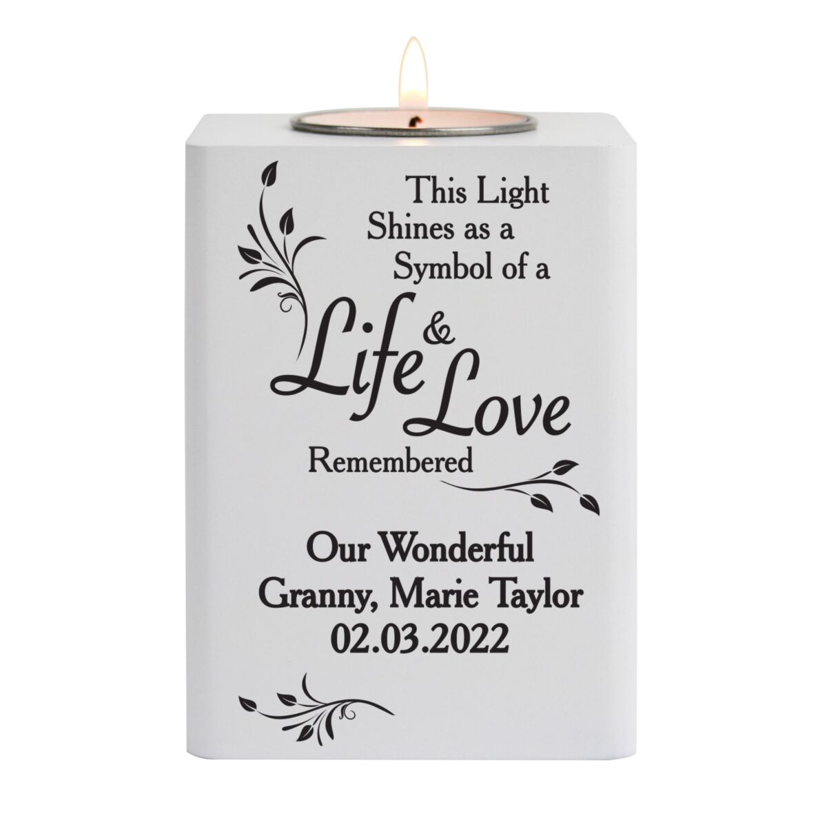 Personalised Life & Love White Wooden Tea Light Holder: 6 - Candle Holders By Gift Moments