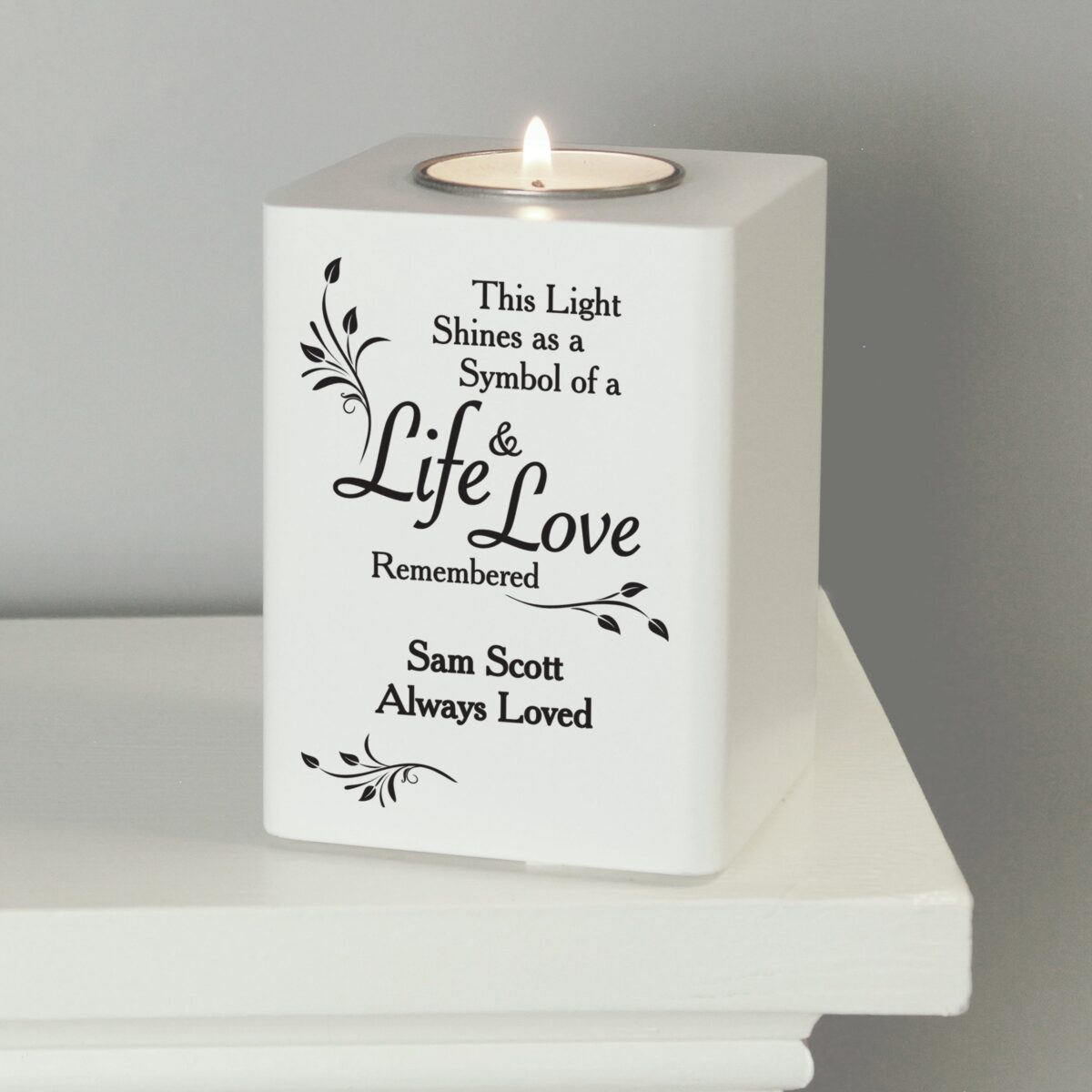 Personalised Life & Love White Wooden Tea Light Holder: 5 - Candle Holders By Gift Moments