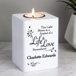 Personalised Life & Love White Wooden Tea Light Holder: 3 - Candle Holders By Gift Moments